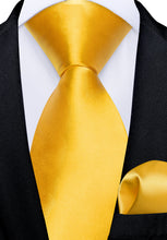 Yellow Solid Men's Tie Pocket Square Handkerchief Clip Set