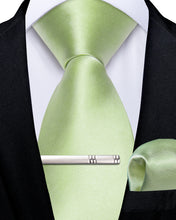 Mint Green Solid Men's Tie Pocket Square Handkerchief Clip Set