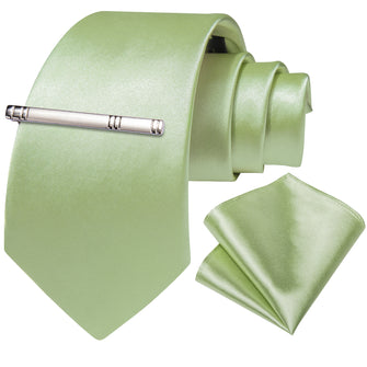 Mint Green Solid Men's Tie Pocket Square Handkerchief Clip Set