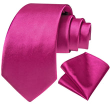 Red Pink Solid Men's Tie Pocket Square Handkerchief Set