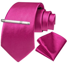 Red Pink Solid Men's Tie Pocket Square Handkerchief Clip Set