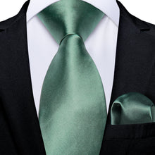 Grey Green Solid Men's Tie Pocket Square Handkerchief Set