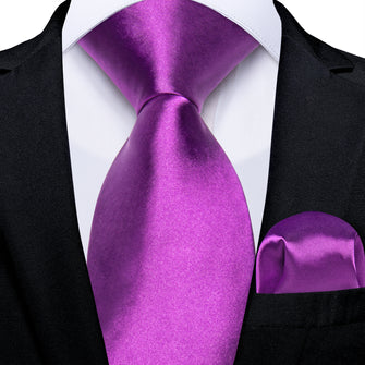 Purple Solid Men's Tie Pocket Square Handkerchief Set