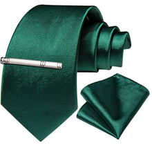 Green Solid Men's Tie Pocket Square Handkerchief Clip Set