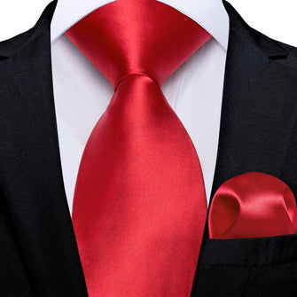 Red Solid Men's Tie Pocket Square Handkerchief Set