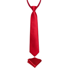 New Red Solid Silk Kid's Tie Pocket Square Set
