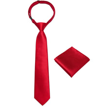 Red Solid Silk Kid's Tie Pocket Square Set