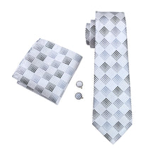 Pearl White Plaid Tie Pocket Square Cufflinks Set (575952158762)