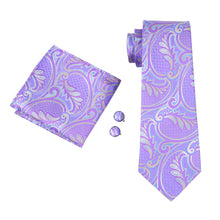 Purple Paisley Tie Pocket Square Cufflinks Set