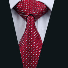Red White Plaid Men's Tie Pocket Square Cufflinks Set (1917899178026)