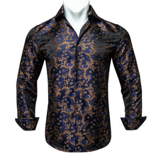Dibangu Blue Brown Floral Silk Men's Shirt