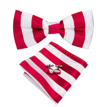 Red White Striped Bowtie Set for Mens Wedding Suit
