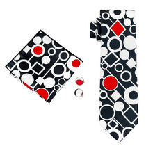 Black White Novelty Men's Tie Pocket Square Cufflinks Set (1909752135722)