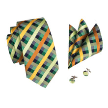 Mint Green Plaid Tie Pocket Square Cufflinks Set (579040804906)
