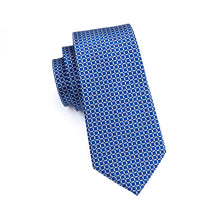 Navy Blue Plaid Silk Tie Handkerchief Cufflinks Set 