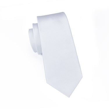 White Solid Silk Tie Pocket Square Cufflinks with Tie Ring Set (4671266324561)