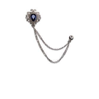 Silver Color Luxury Sapphire Chain Lapel Pin