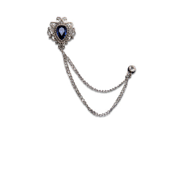 New Silver Color Luxury Sapphire Chain Lapel Pin